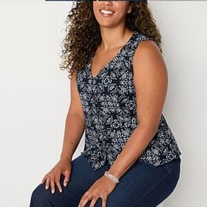 NWT Liz Claiborne linen blend vneck sleeveless peplum top Size XL